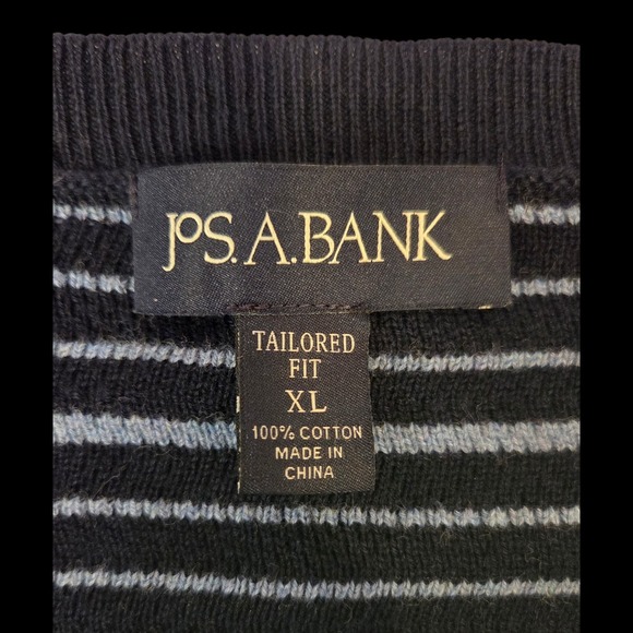 Jos A. Bank Mens Sweater Tailored Fit XL Striped Blue Crew Neck   100% Cotton - Picture 3 of 6